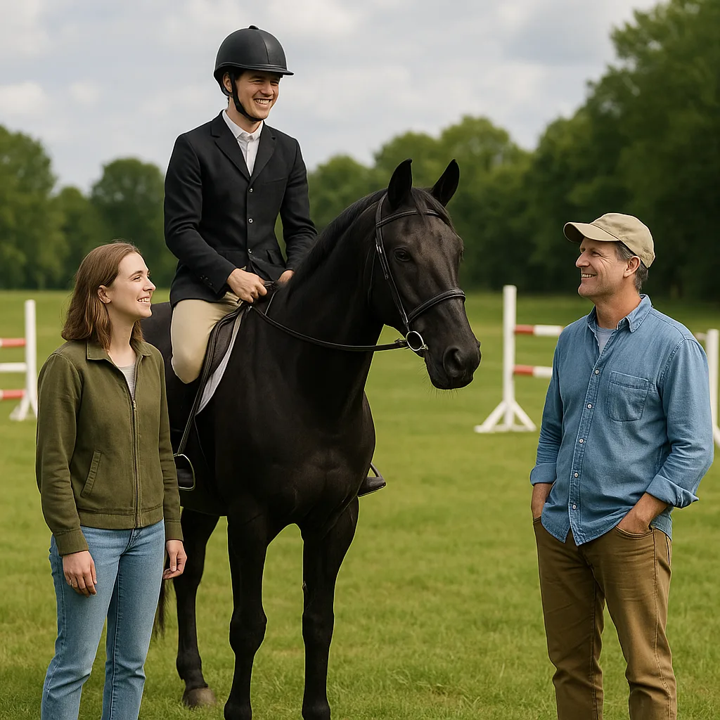 Person Is Sitting on a Black Horse