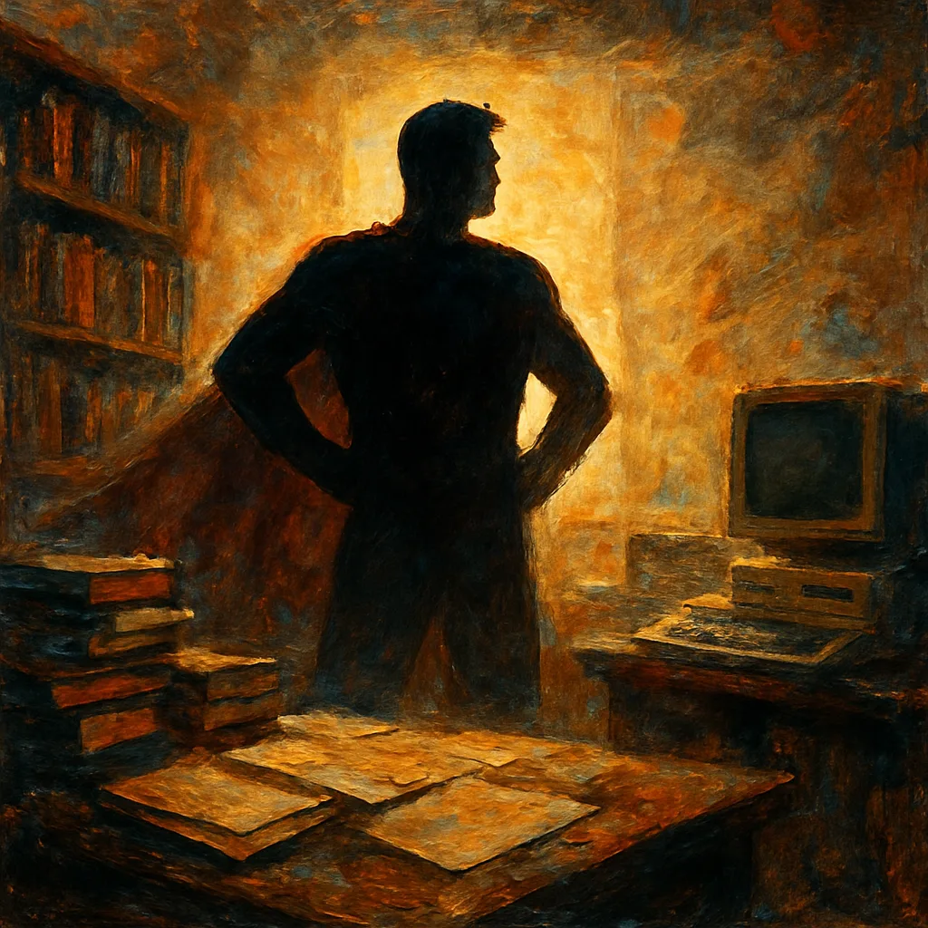 Intense Backlighting Silhouettes an Iconic Figure in a Heroic Pose