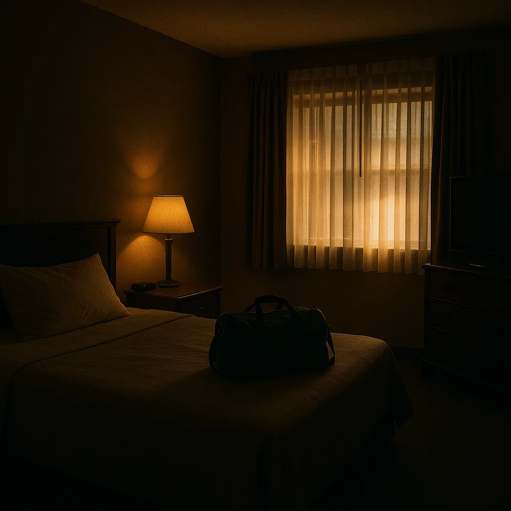 Dimly Lit Hotel Room