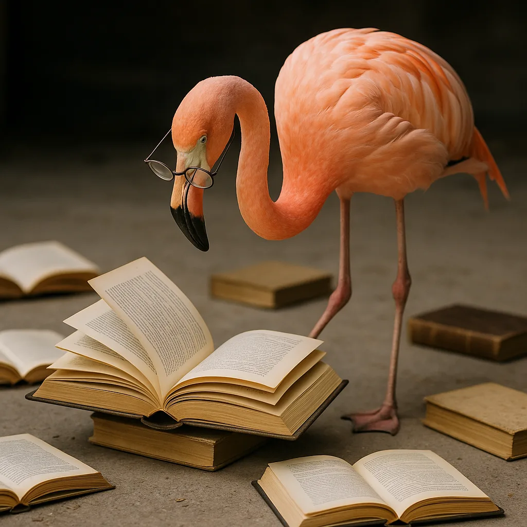 Realistic Image of a Flamingo Adorned with Reading Glasses