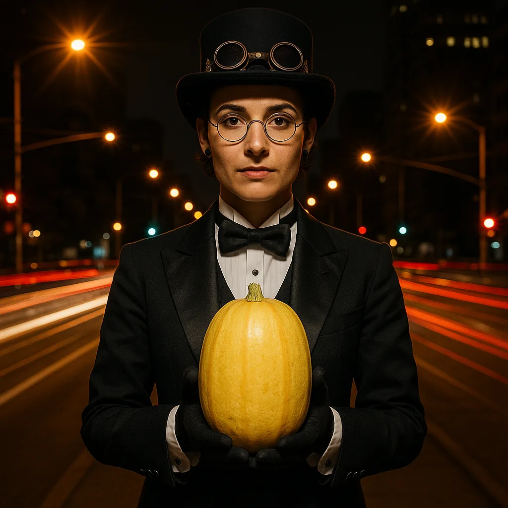 Non-binary Presenting Figure in Steampunk Black-tie Offers a Buttery