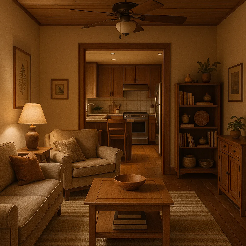 Cozy Living Room with Wooden Furniture