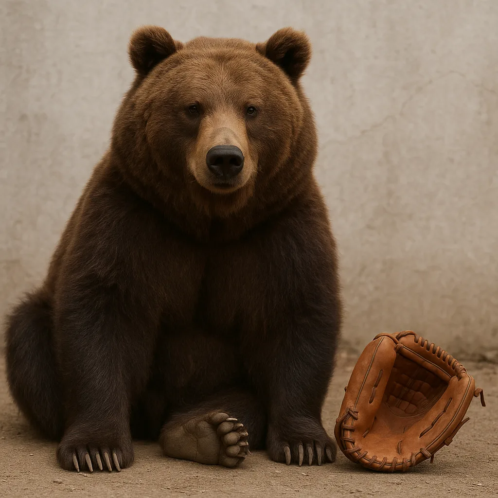 Brown Bear Seated with a Baseball Glove