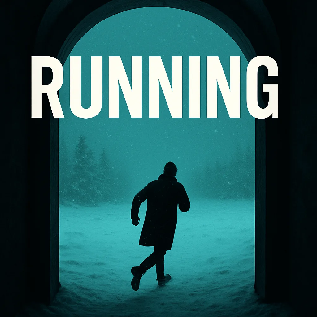 Lone Figure in a Black Coat Runs