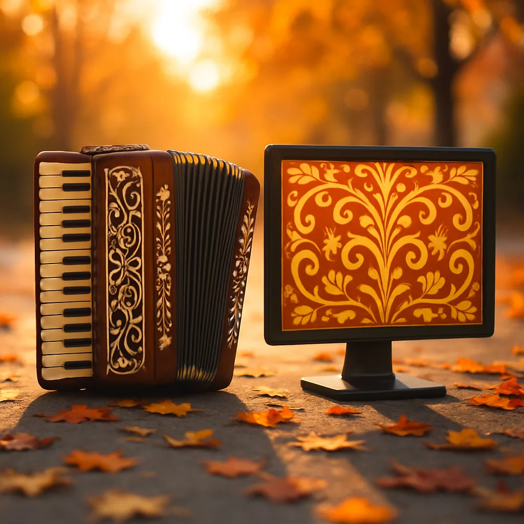 Profile of an Accordion and Monitor Featuring Symmetrical Designs