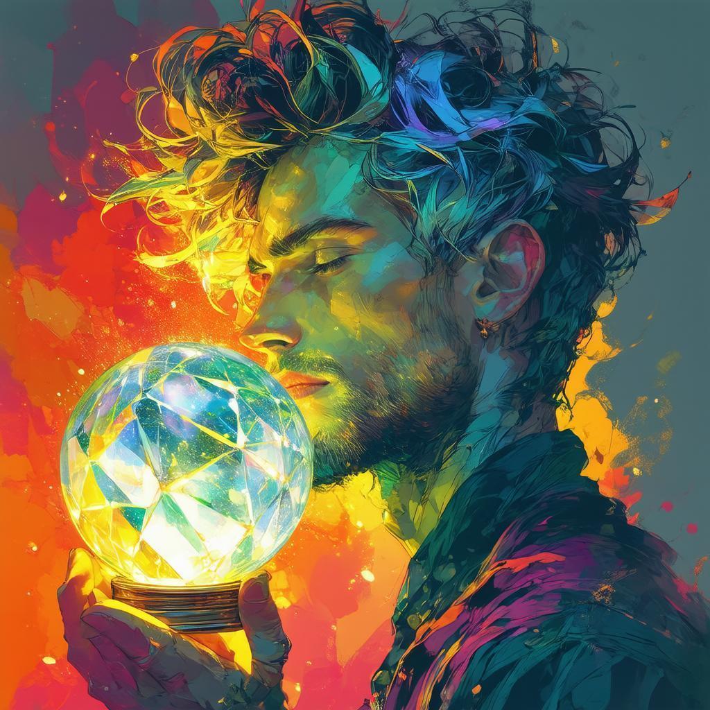 Wild Haired Man Gazing Into a Vector Crystal Ball