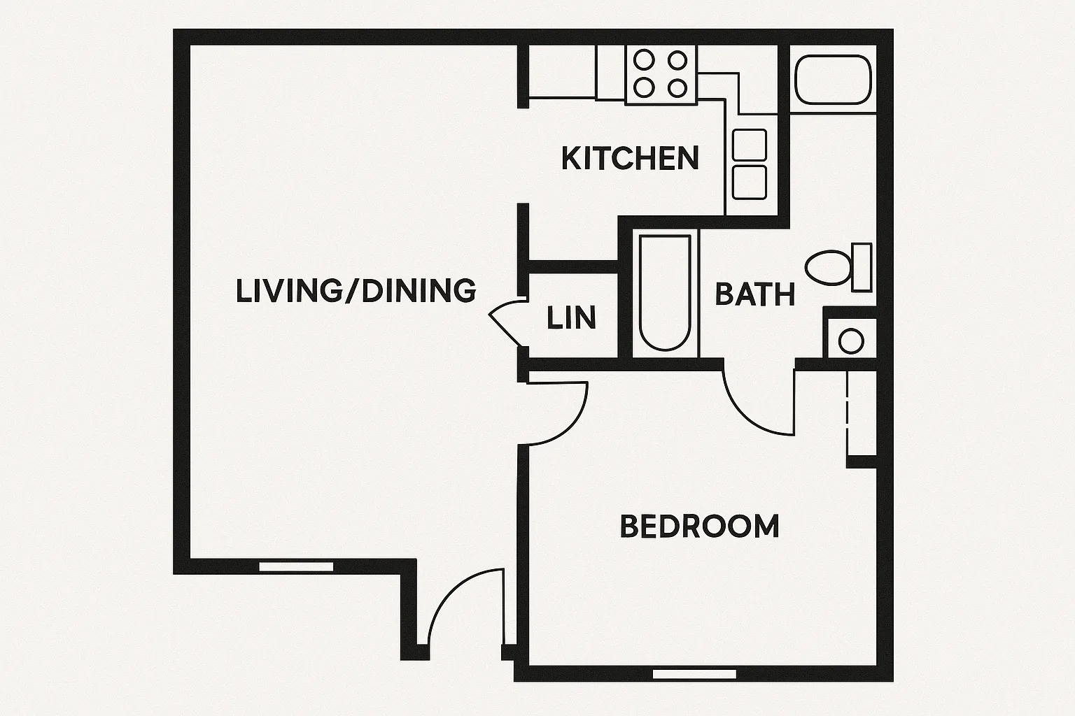 One-bedroom Apartment Floor Plan Featuring a Living/dining Area