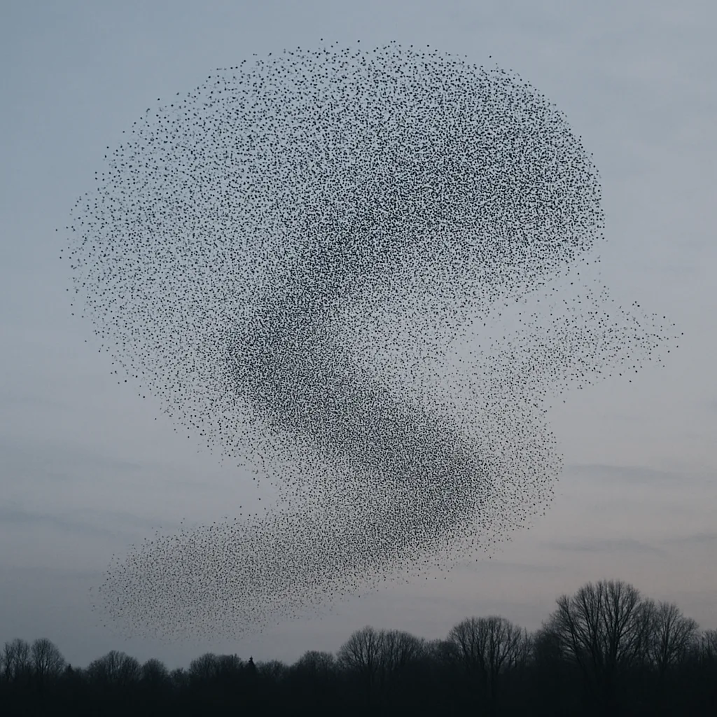 Vast Flock of Countless Starlings Creates Mesmerizing Patterns