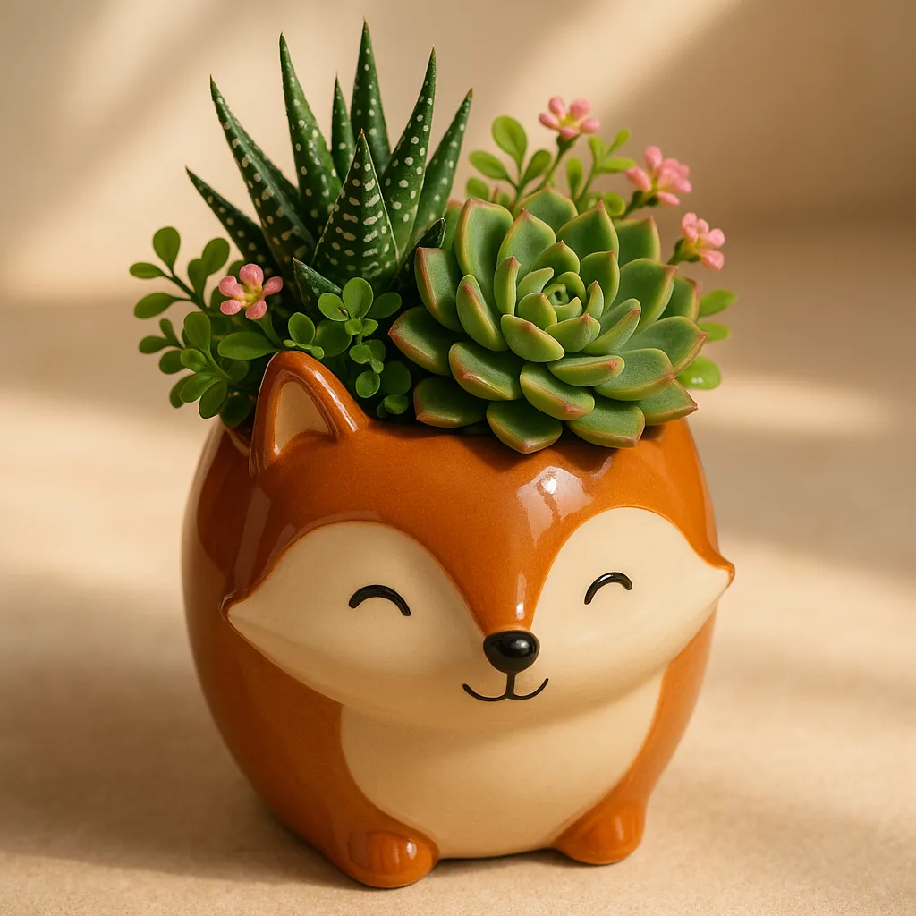 Detailed Photograph Showcasing a Charming Ceramic Planter Shaped Like