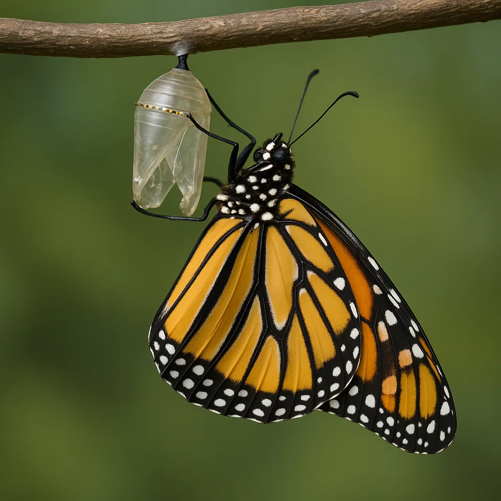 Butterfly Gently Transitioning Out of its Chrysalis Following the Process