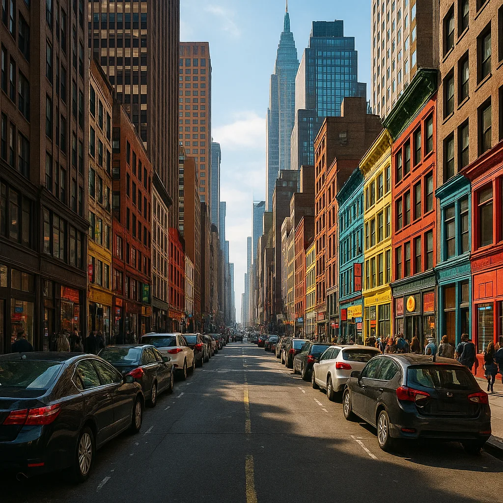 Lively Urban Road Filled with Stationary Vehicles