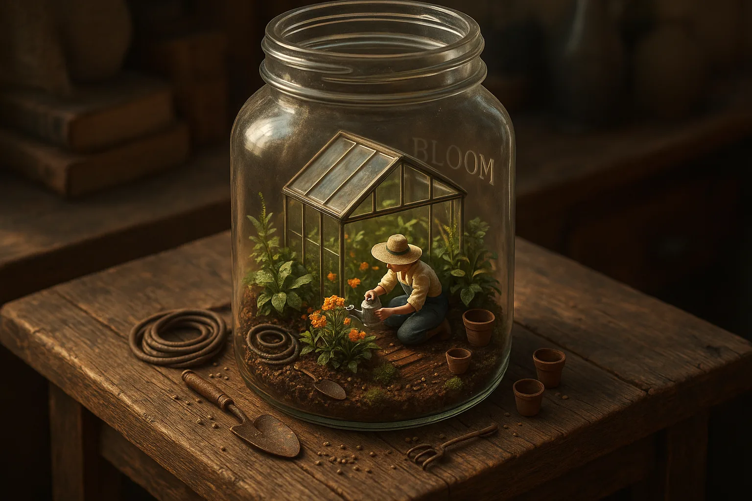 Hyper-realistic Isometric 3D Rendering of a Small Greenhouse Scene