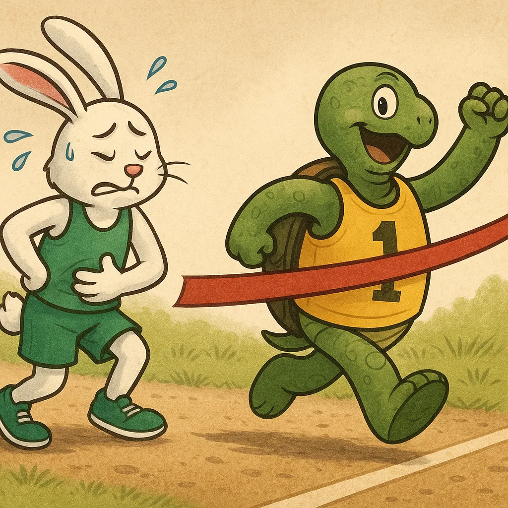 Turtle in a Yellow Track Jersey Victoriously Crosses the Finish