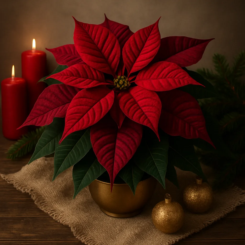 Arrangement of Poinsettia Featuring Richly Crimson Leaves