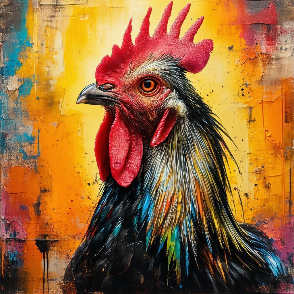Inner Zombie Chicken in Gritty Mixed Media