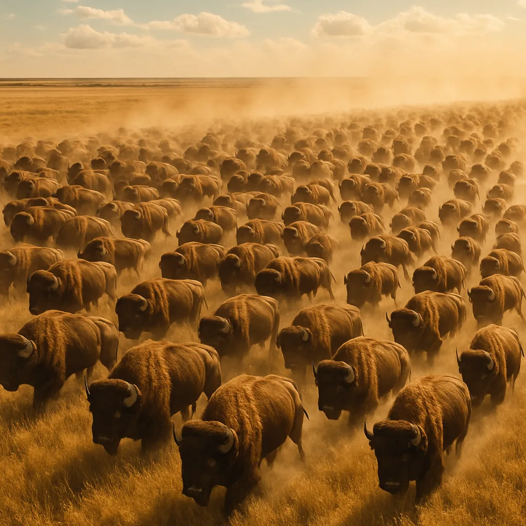 Stampede of Thousands of Bison Thunders Across an Expansive