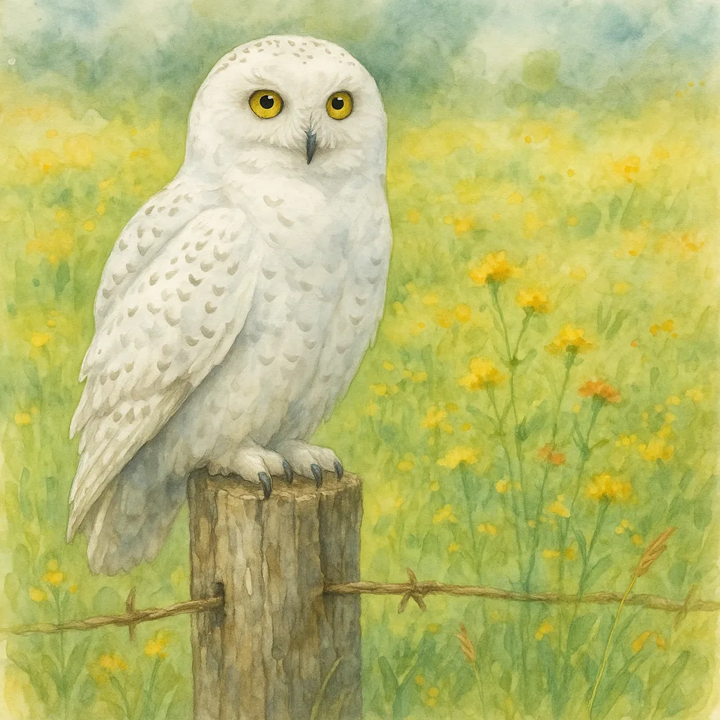 Detailed Watercolor Artwork Featuring a Majestic Snowy Owl