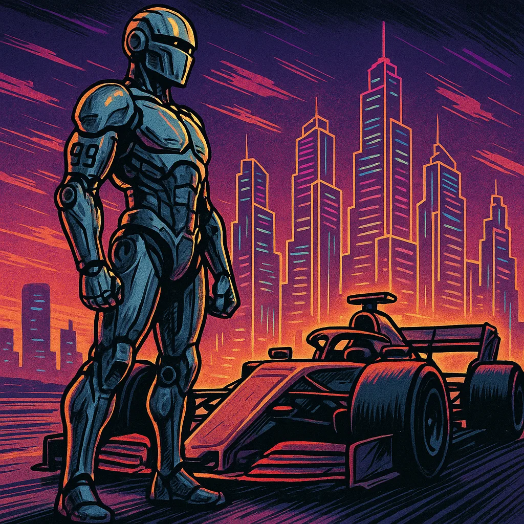 Confident Cyborg Wearing a Silver Helmet