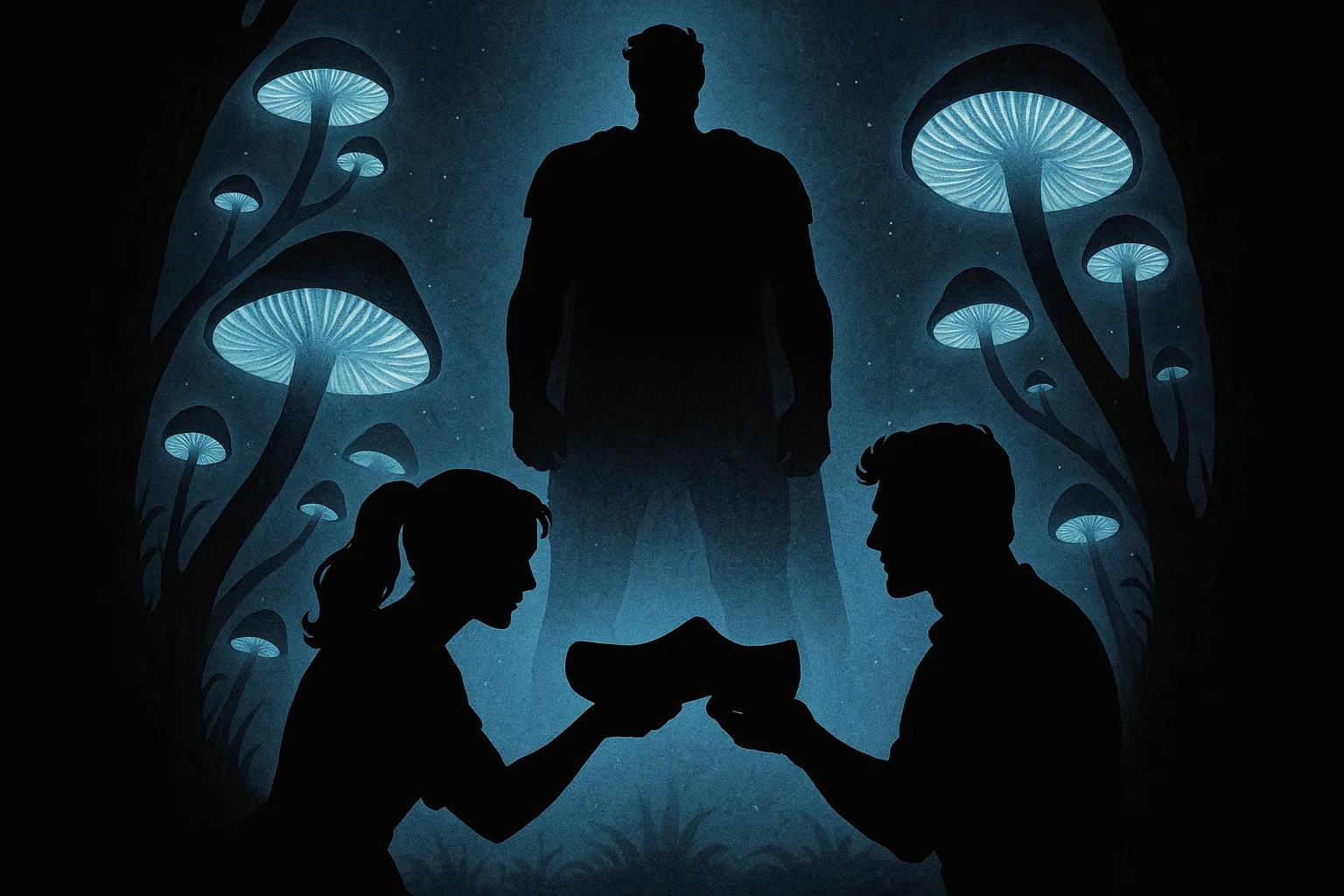 Silhouetted Lover with a Ponytail and a Square-jawed Figure