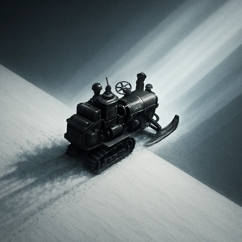 Victorian Sci-fi Snowmobile Dynamically Cuts Diagonally Across a Stark