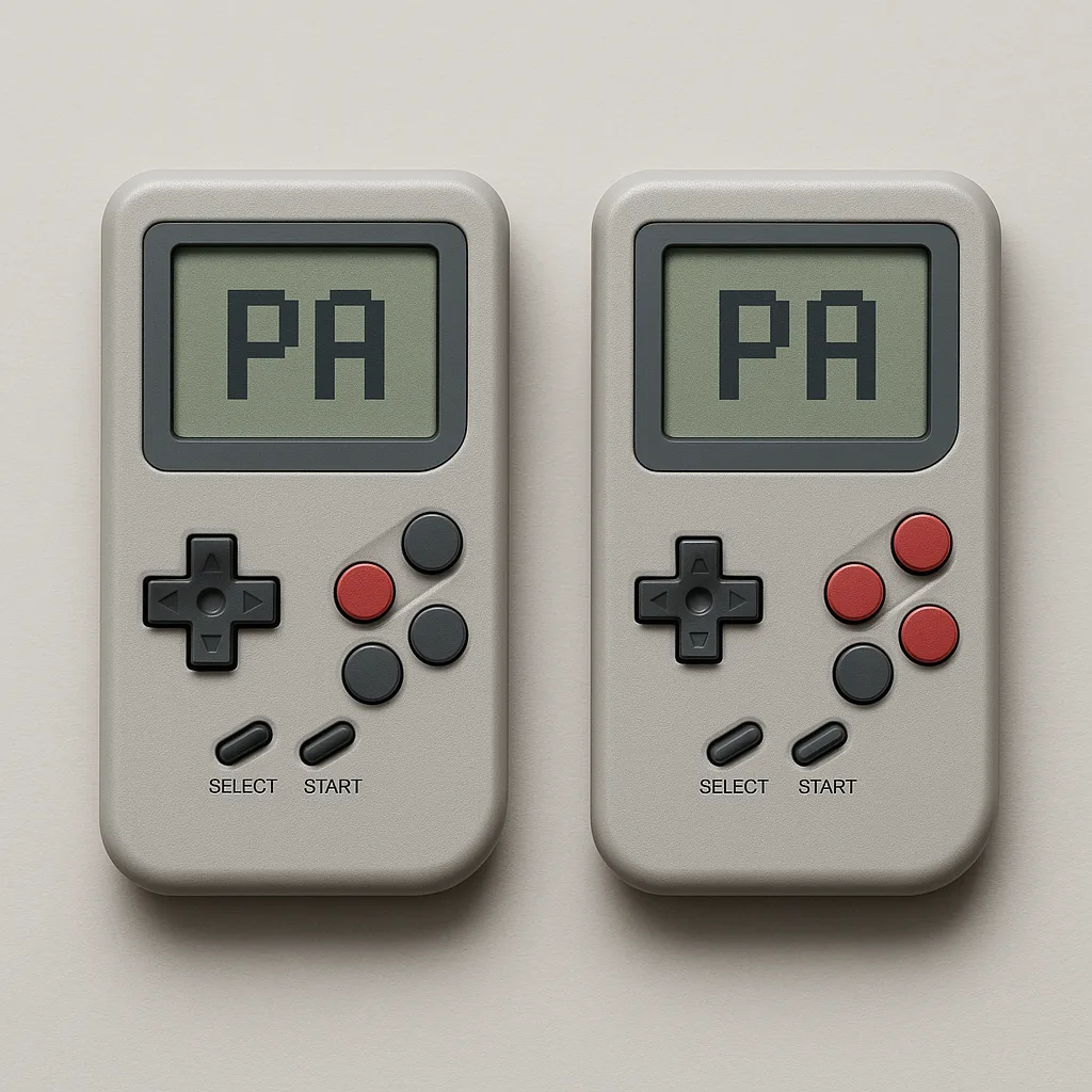 Two Gray Electronic Controllers with Buttons