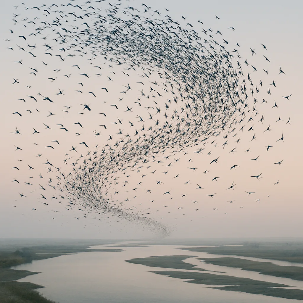 Vast Flock of Migratory Birds Swirls