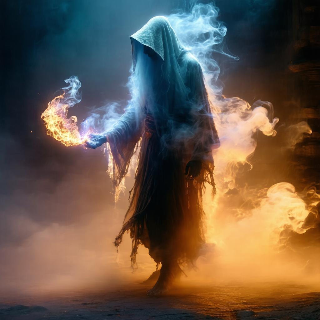 Ghost Sorcerer Wreathed in Dark Wispy Smoke