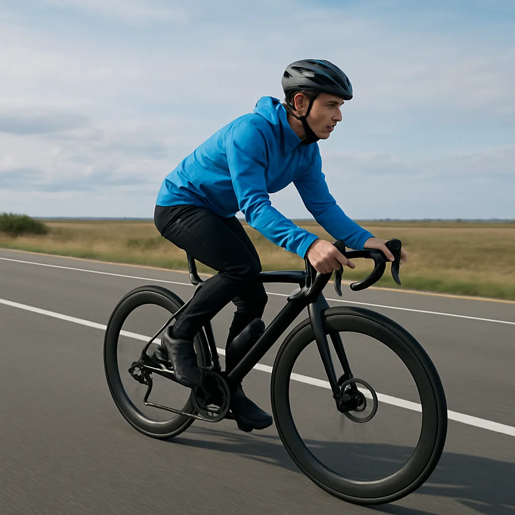 Cyclist Wearing a Bright Blue Jacket