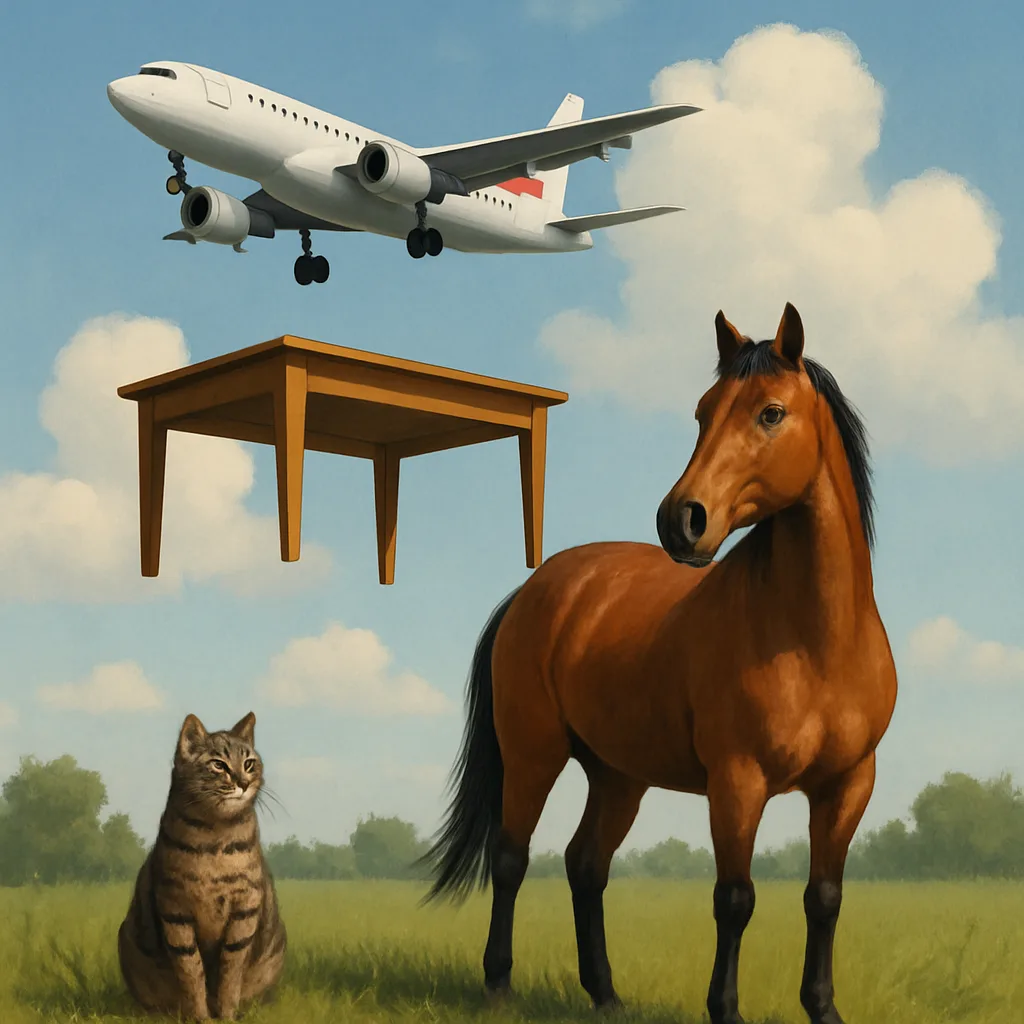 Plane and a Table Are Floating over a Horse