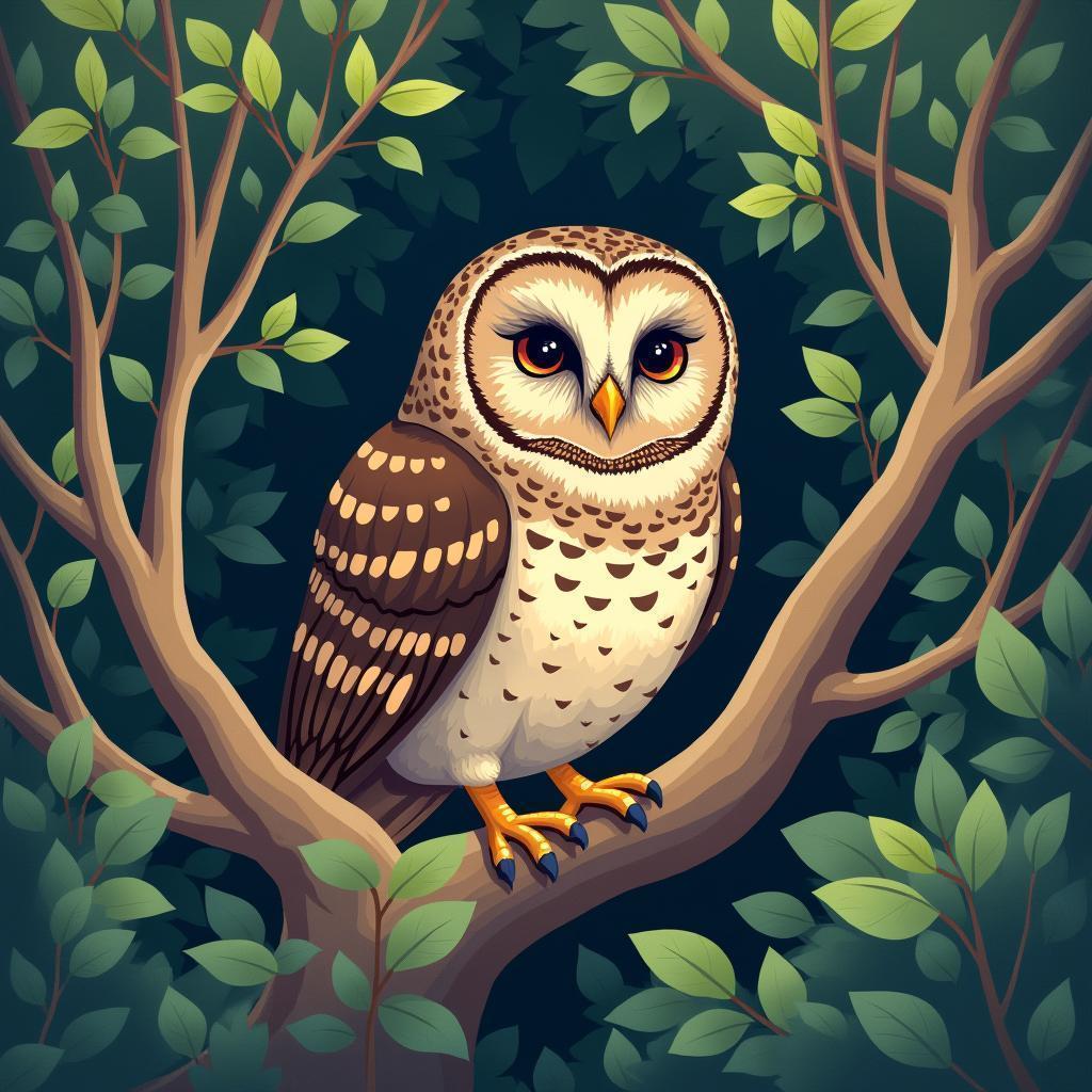Curious Barred Owl Peeking Through Dense Branches