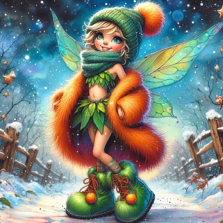 Whimsical Winter Fairy on Snowy Path