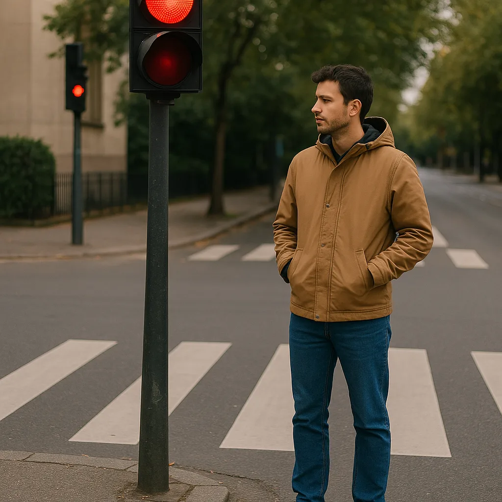 Individual Positioned Beside a Crosswalk