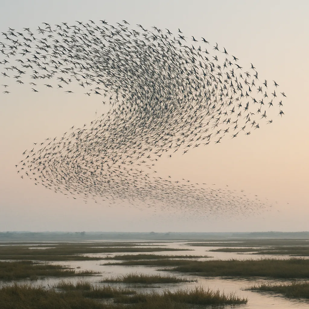 Vast Flock of Migrating Birds Forms a Dynamic