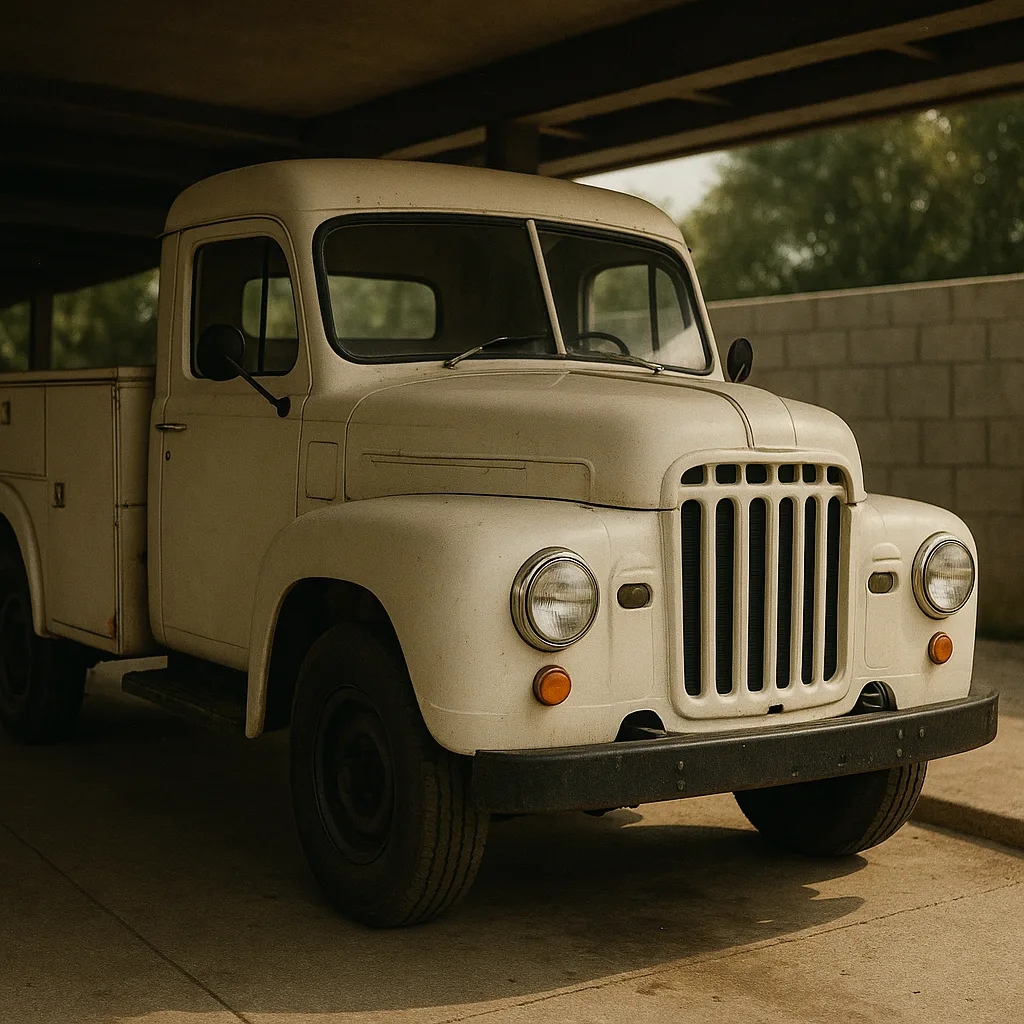 Vintage White Utility Truck with a Distinctive Front Grille