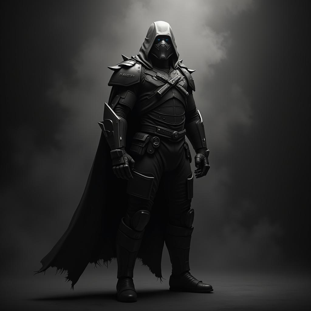 Stoic Futuristic Warrior in Monochrome Chiaroscuro