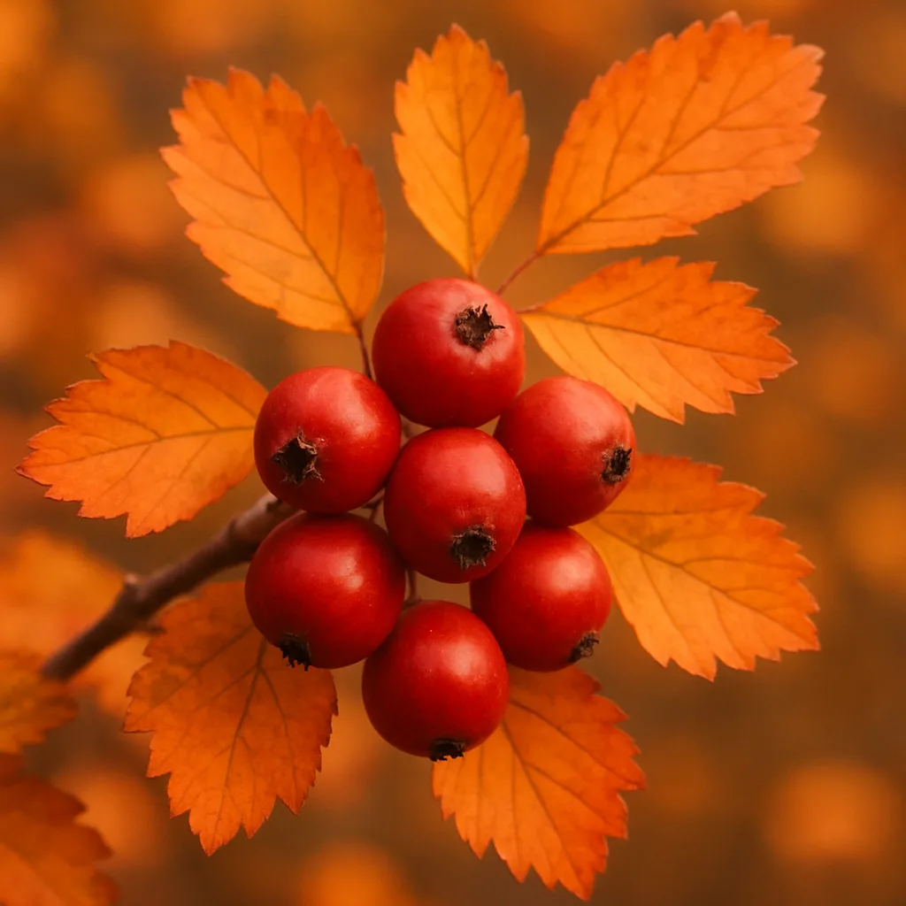 Branch Adorned with a Bunch of Ripe Hawthorn Berries