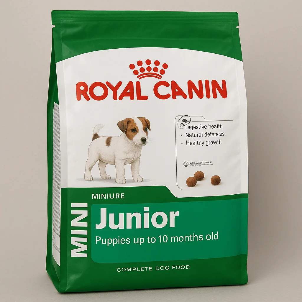 Green and White Package of Royal Canin Mini Junior Dog