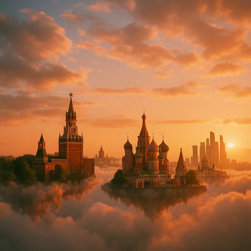 35 Mm Photograph Capturing Moscow Resting Atop Floating Isles