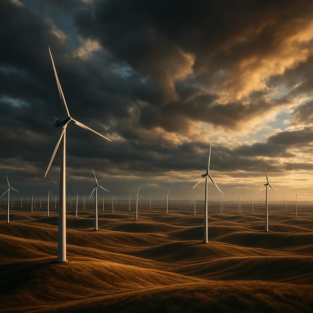 Countless Shimmering Wind Turbines Stand Like Silent Sentinels