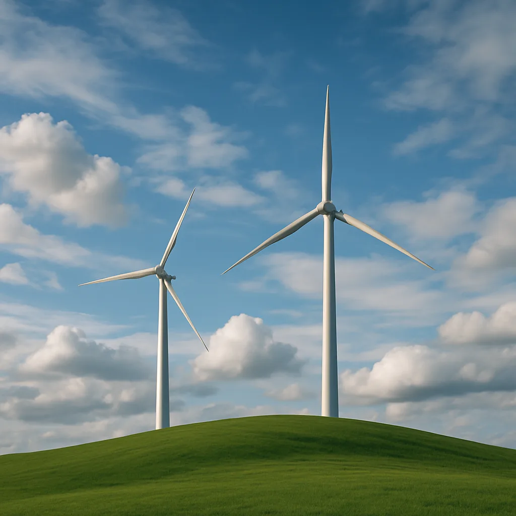 Pair of Solitary Wind Turbines Stand Like Sentinels