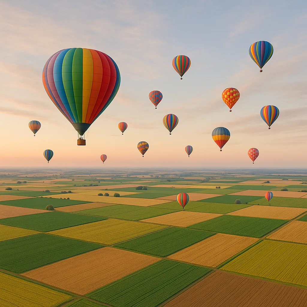 Many Brightly Colored Hot Air Balloons Drift Lazily