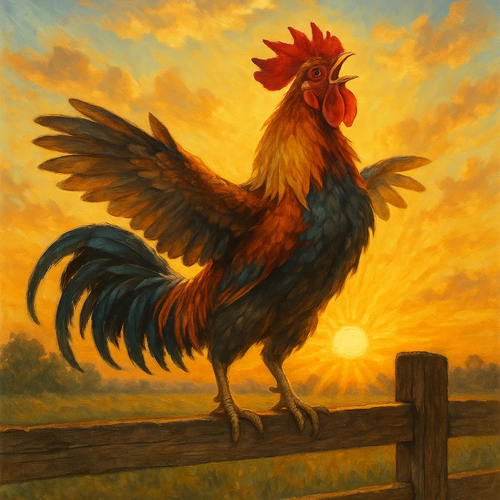 Rooster Perched on a Wooden Fence