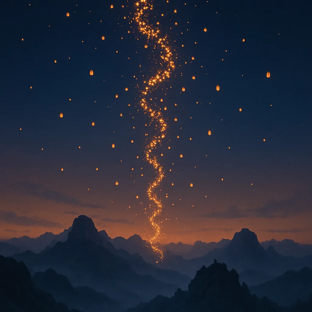 Winding Column of Countless Tiny Lanterns Floats