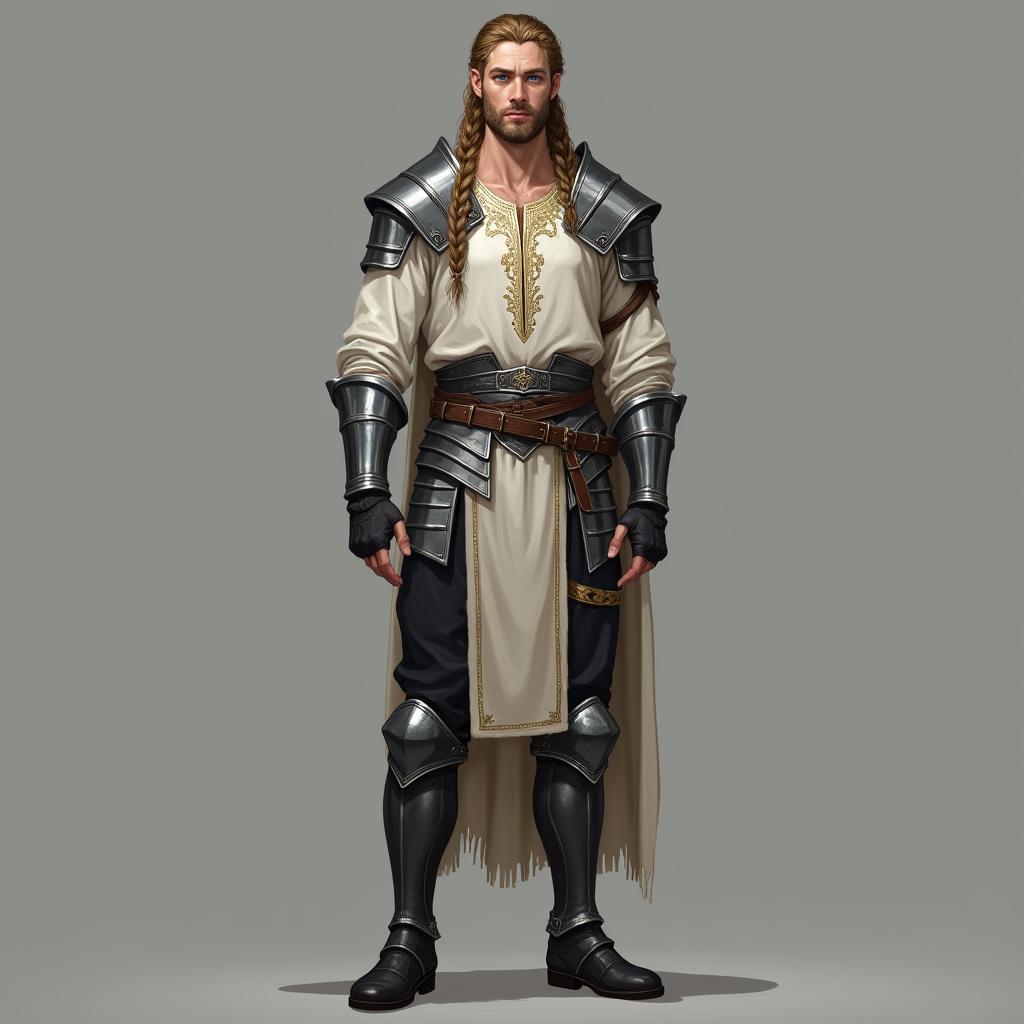 Noble Elianor in Silver Armor and Gold Embroidery