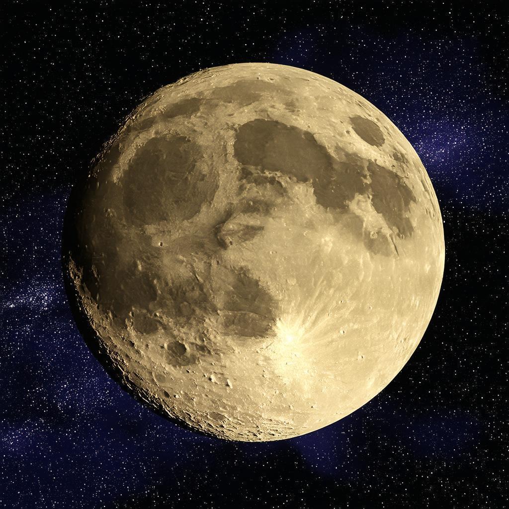 Softly Glowing 3D Moon in Starfilled Space