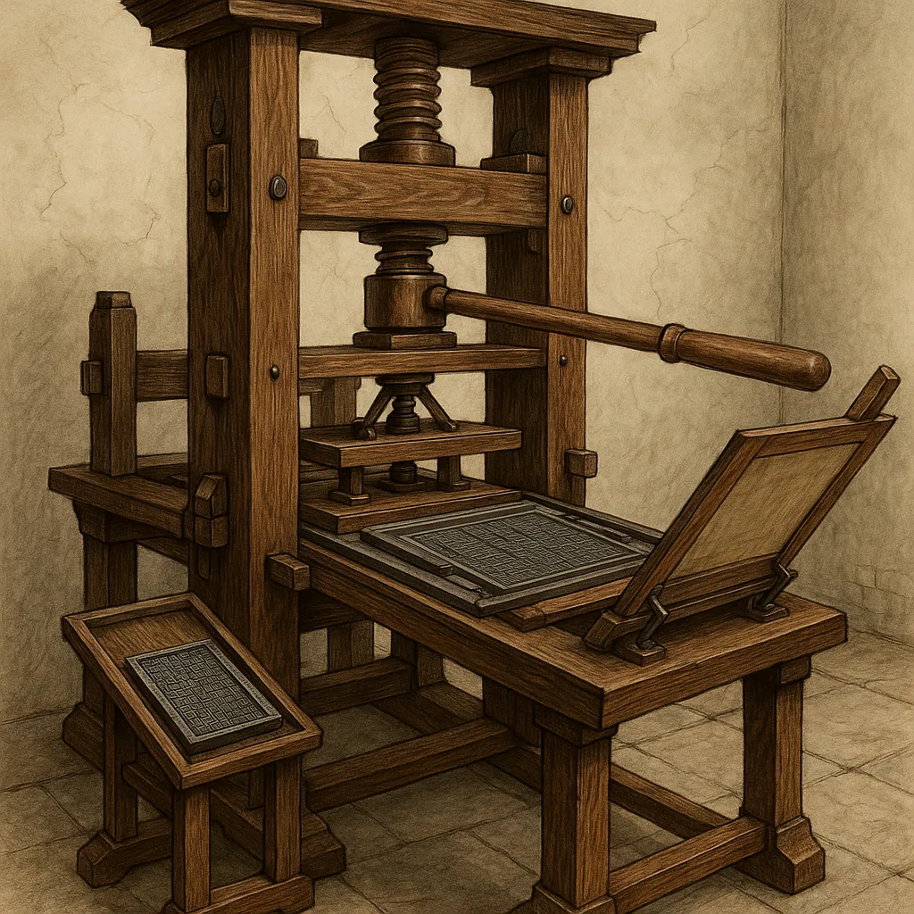 Gutenberg's 15th-century Invention Featuring Complex Wooden Mechanisms