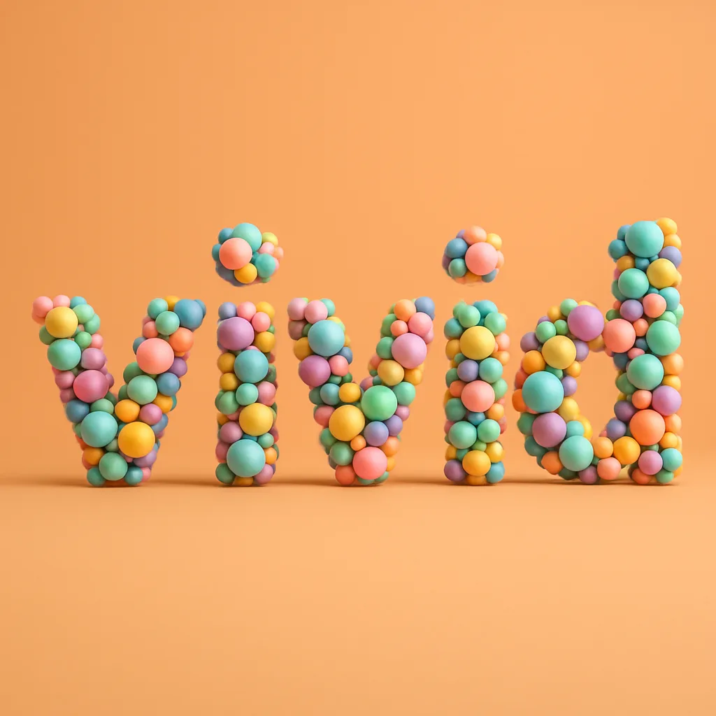 Three-dimensional Oversized Letters Spell Out "vivid." Each Letter
