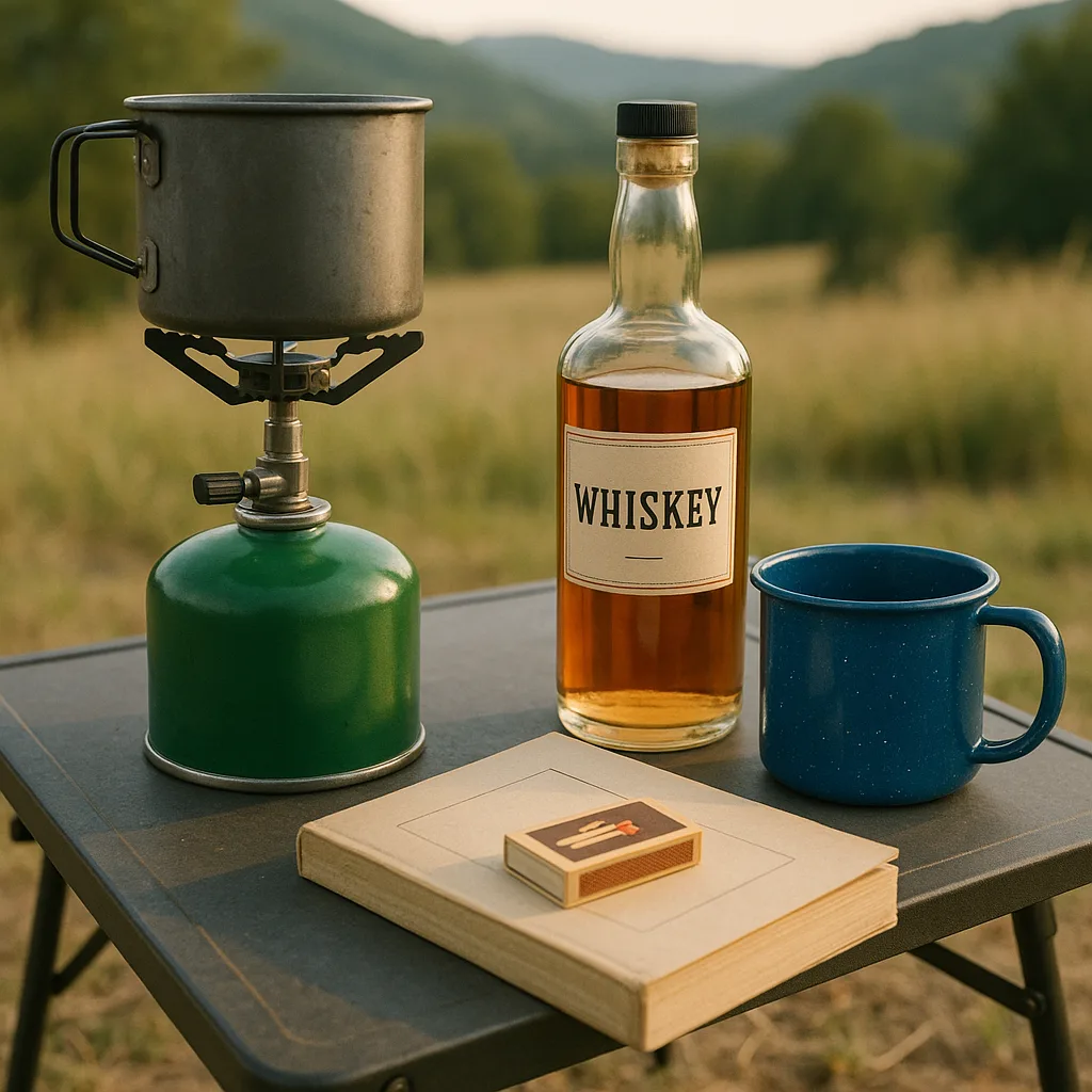 Camping Setup Featuring a Green Backpacking Stove