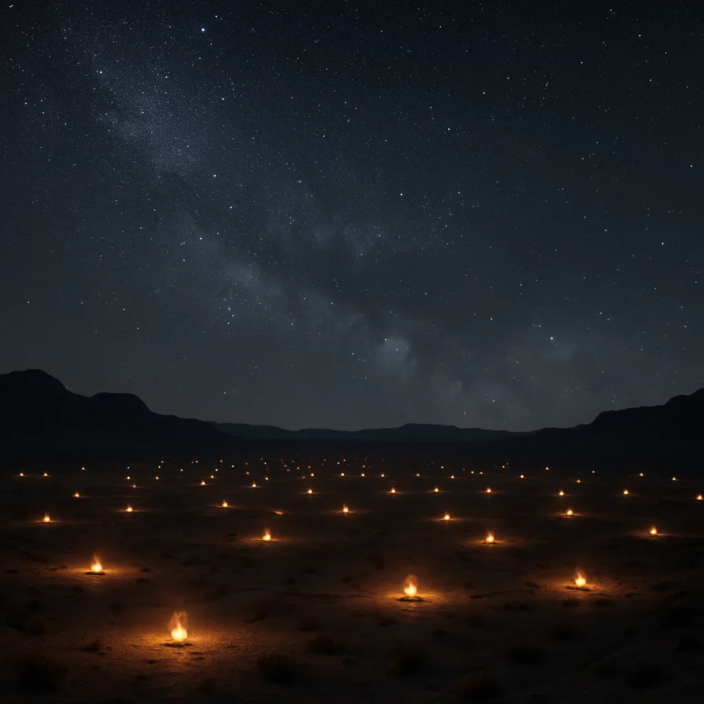 Myriad Distant Campfires Flicker Like Scattered Stars Across a Vast
