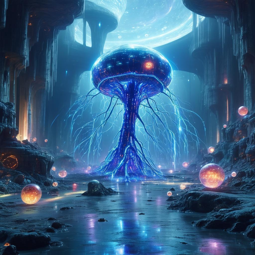 Immortal Neuron Floating in an Alien Sci Fi Room
